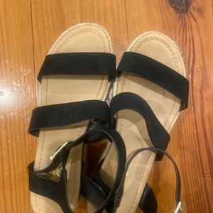 Black platform 2 strap wedges sanders